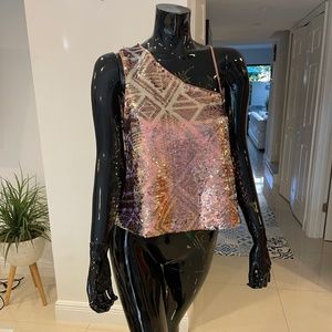 FREE PEOPLE SEQUINS ONE SHOULDER TOP